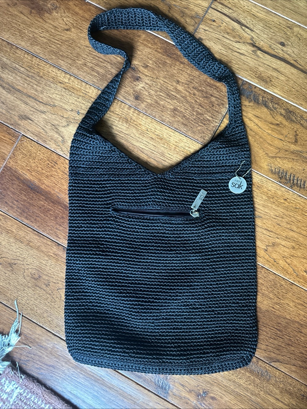 THE SAK crochet woven Black Shoulder Bag 12x12 Classic Like New